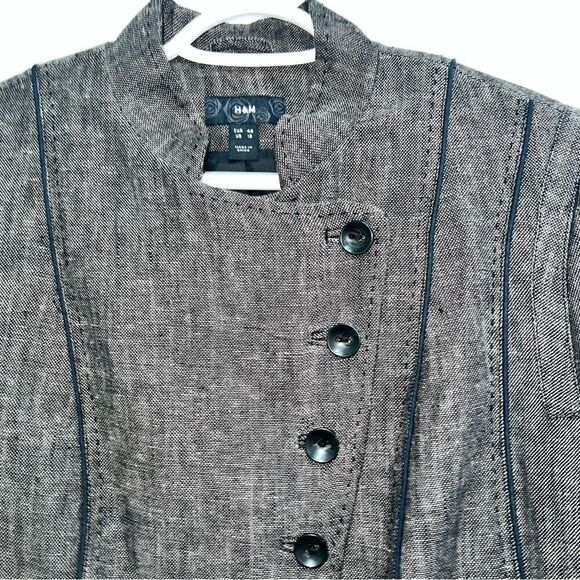 H&M Grey Fully Lined Linen Jacket with black piping and front pockets sz16 - Picture 7 of 12
